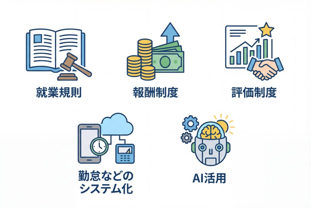 労務管理を楽にする5つの仕組みのイメージ図