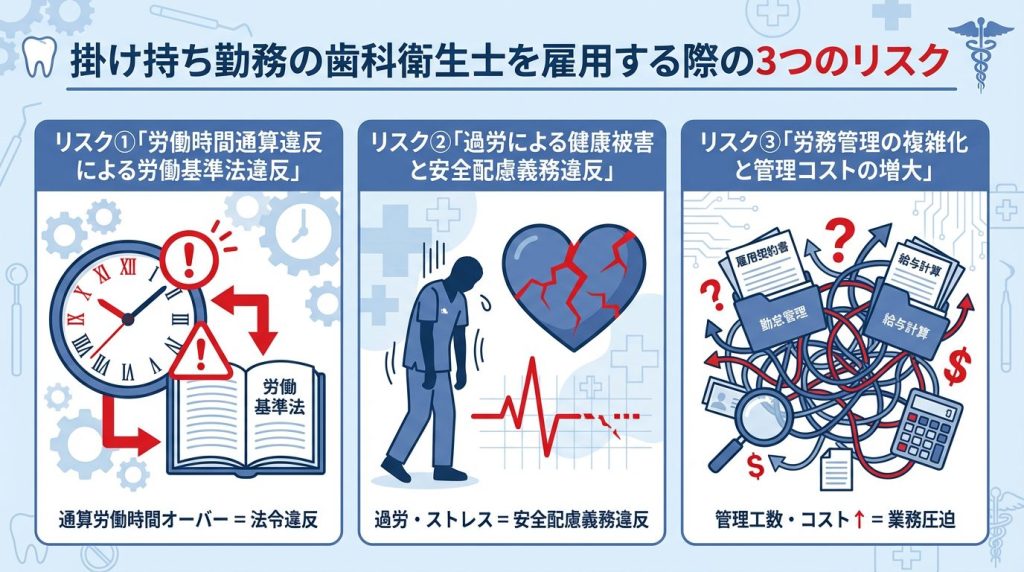 掛け持ち勤務の歯科衛生士を雇用する際の3つのリスク