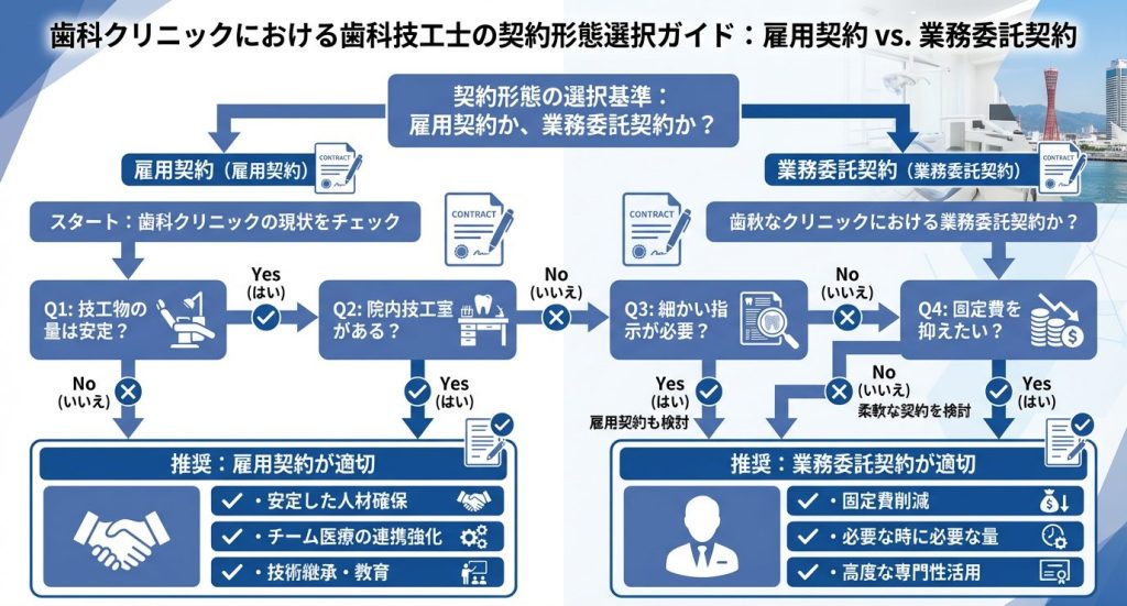 歯科技工士の契約形態選択基準フローチャート｜雇用契約と業務委託契約の判断方法