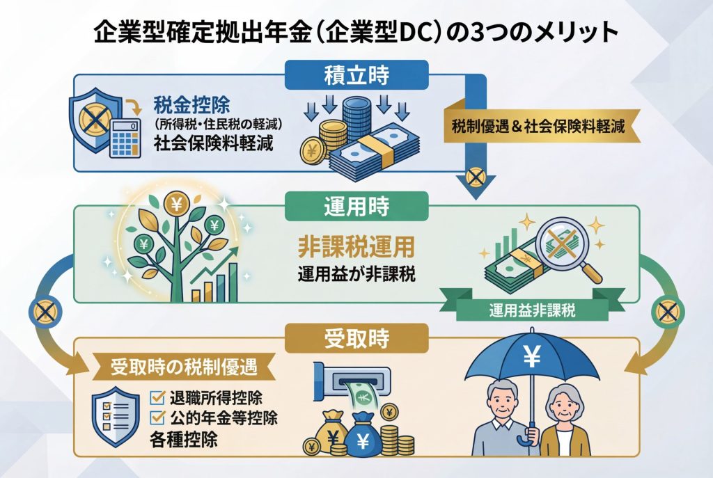 企業型DCにおけるスタッフの3つのメリットをイメージ図で解説