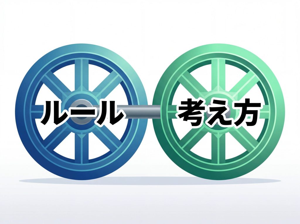 ルールと考え方が両輪であることを表したイラスト図