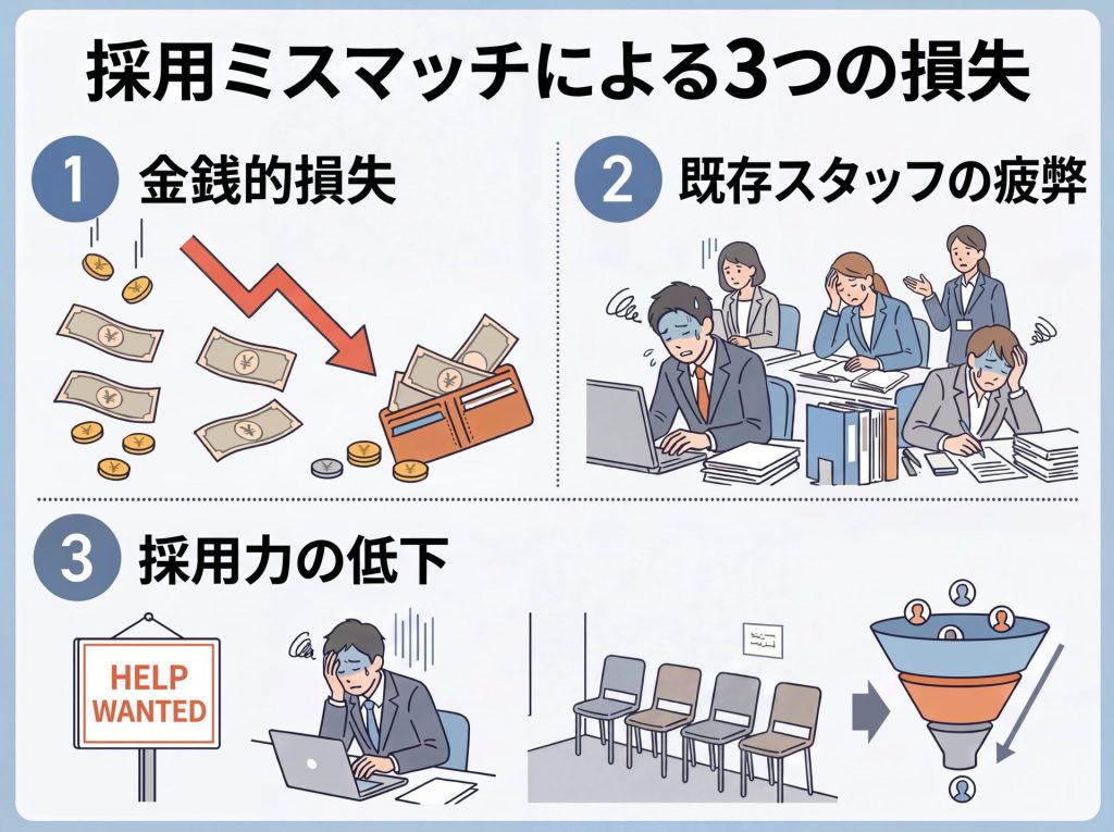 採用のミスマッチによる3つの損失のイラスト図